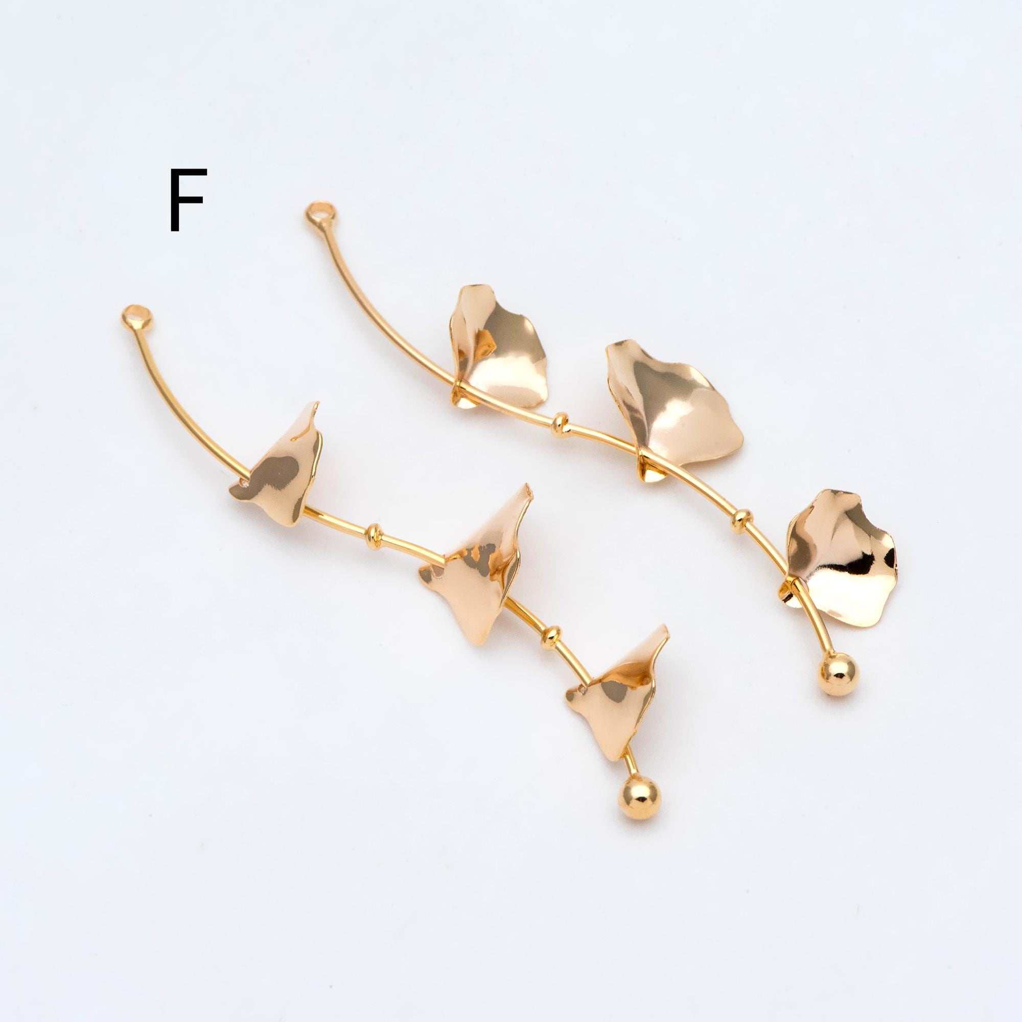 4pcs Gold/ Silver Tone Branch Leaf Charm Pendants , Gold/ Rhodium plated Brass, Lead Nickel Free (GB-954)