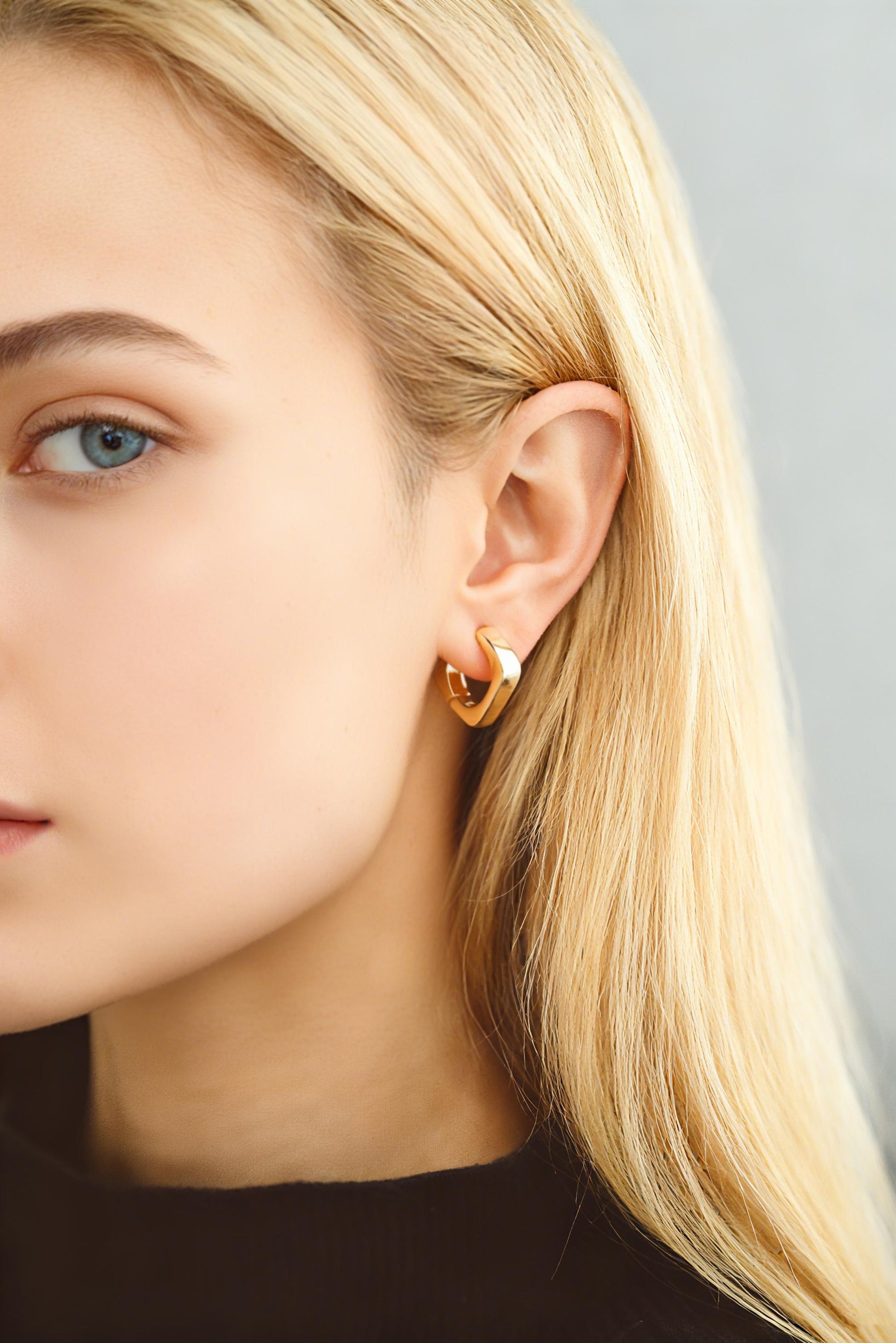 4pcs Gold/ Silver Tone Square Earrings, 18K Gold/ Rhodium plated Brass, Huggie Earrings, Minimalist Earrings (GB-4538)