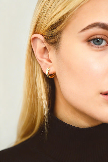 10pcs Gold/ Silver Tone Hammered Circle Hoop Earrings, 18K Gold/ Rhodium plated Brass, Minimalist Huggie Earrings (GB-4541)