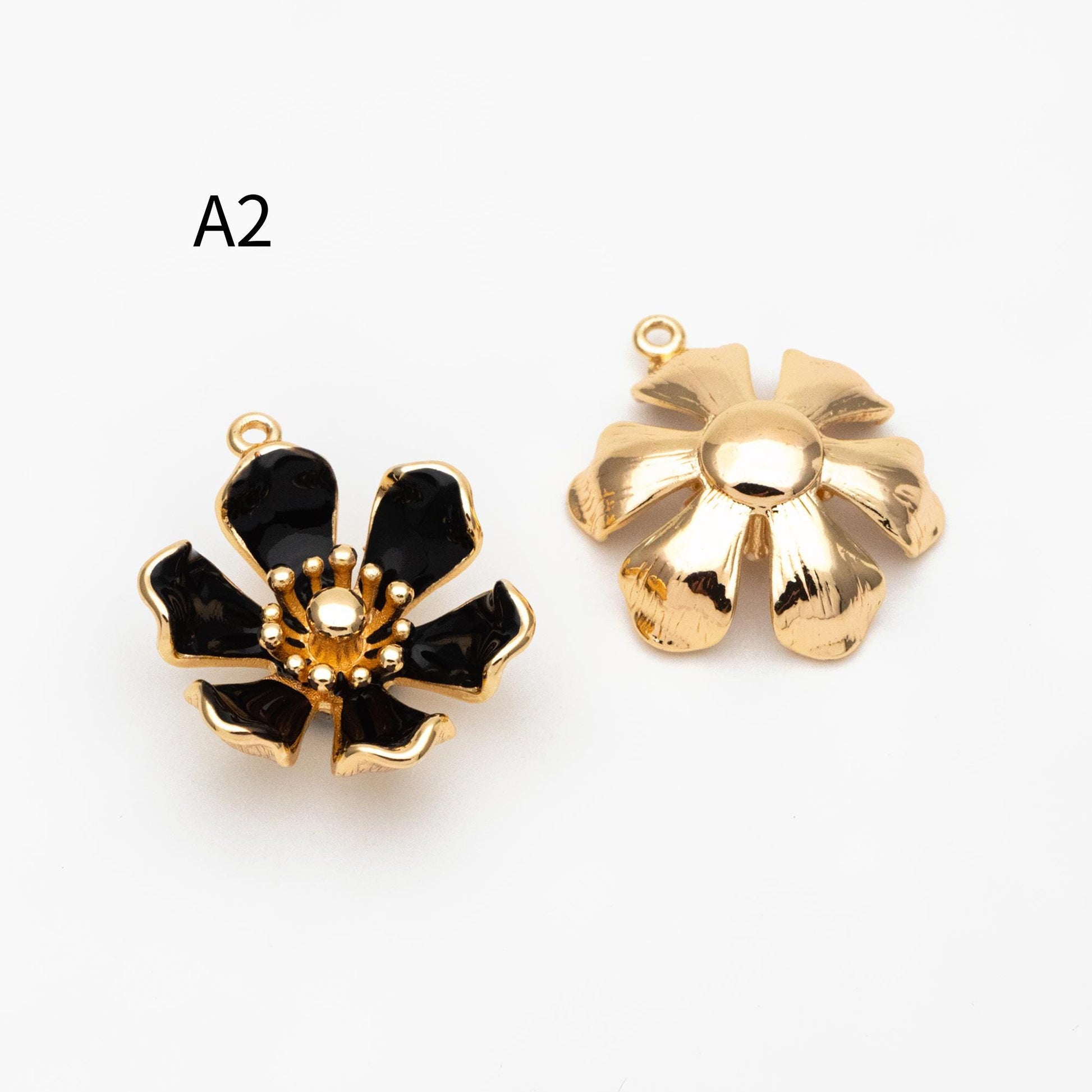 4pcs Gold/ Silver Tone Enamel Flower Charms, 18K Real Gold/ Rhodium plated Brass, Floral Earring Pendants (GB-3950)