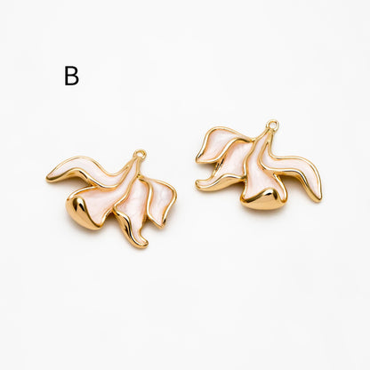 4pcs Gold/ Silver Tone Enamel Flower Charms, 18K Real Gold/ Rhodium plated Brass, Floral Earring Pendants (GB-3950)