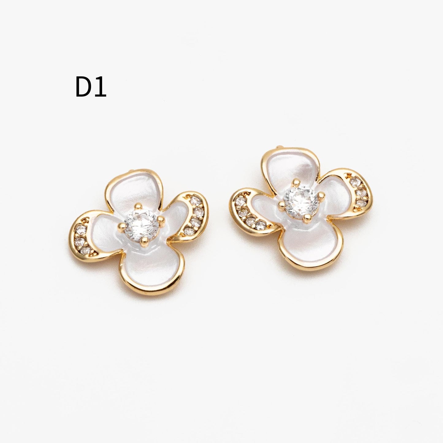 4pcs Gold/ Silver Tone Enamel Flower Charms, 18K Real Gold/ Rhodium plated Brass, Floral Earring Pendants (GB-3950)