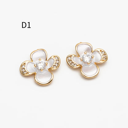 4pcs Gold/ Silver Tone Enamel Flower Charms, 18K Real Gold/ Rhodium plated Brass, Floral Earring Pendants (GB-3950)