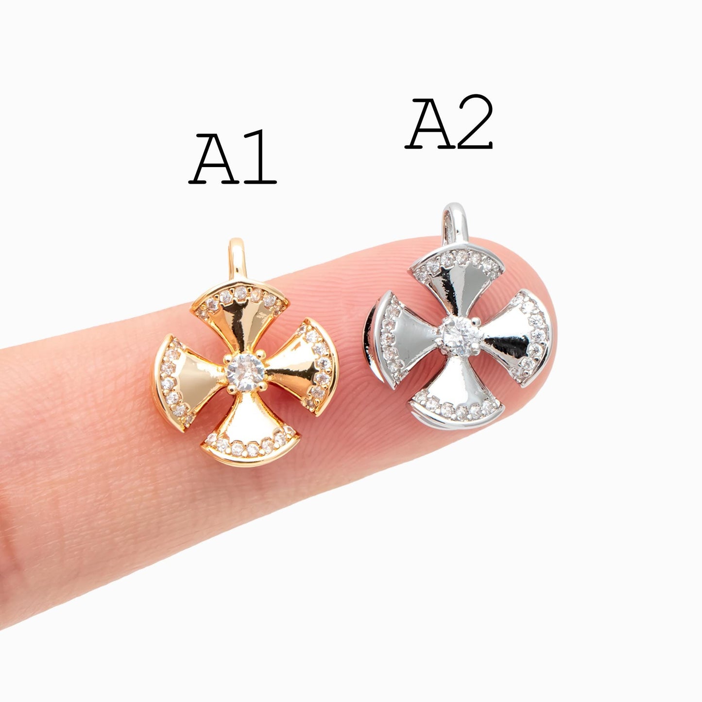4pcs Gold/ Silver Tone Flower Leaf Charms , 18K Gold/ Rhodium plated Brass, Dainty Earring Pendants (GB-3118)