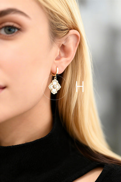 4pcs CZ Pave Flower Charms, 18K Real Gold/ Rhodium plated Brass, Flower Earring Pendants (GB-3579)