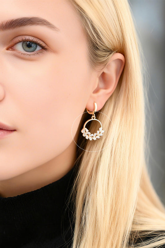 4pcs CZ Pave Gold Wreath Circle Charms 21x20mm, Real Gold plated Brass Leaf Pendants (GB-3626)