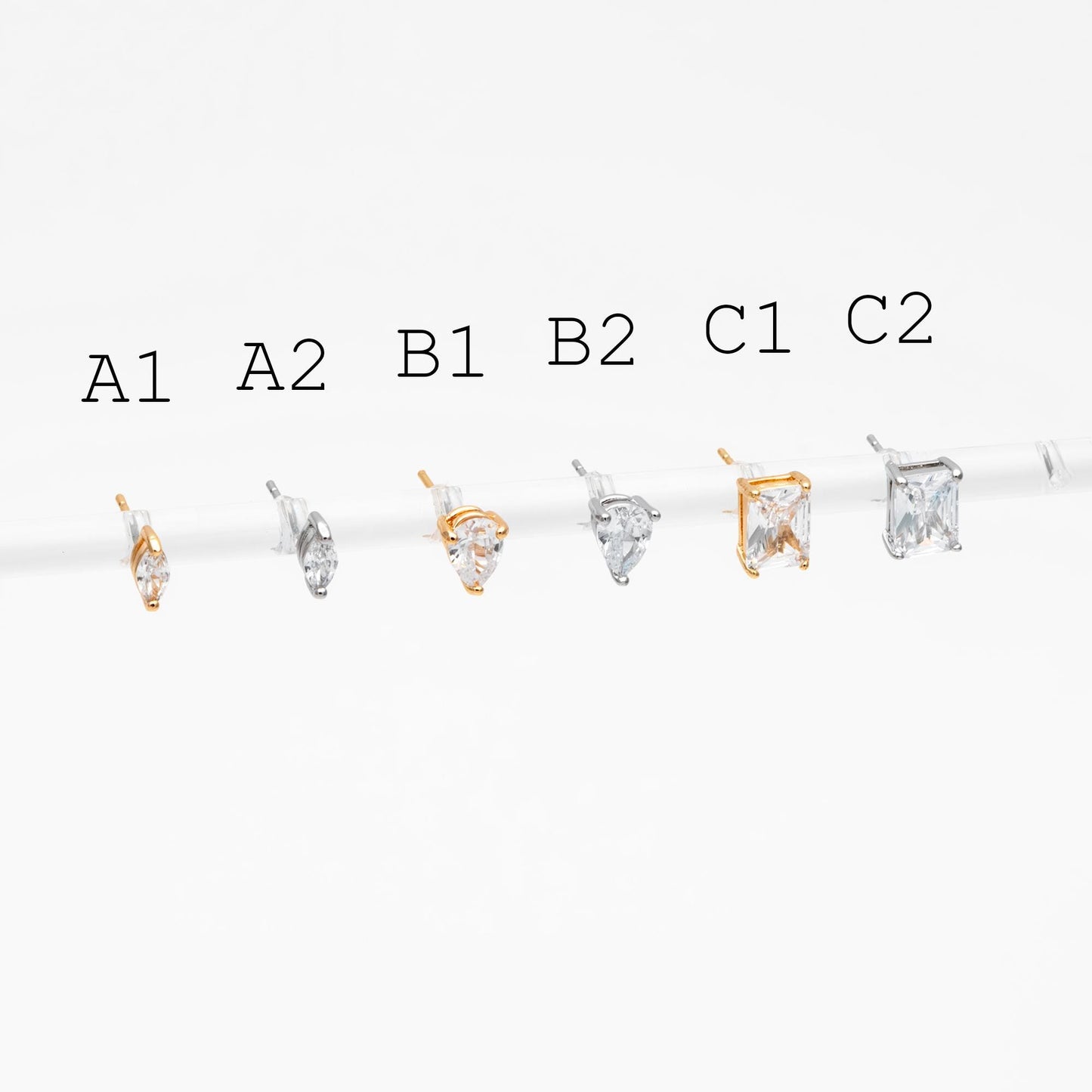 10pcs CZ Pave Daity Earring Studs, 18K Gold/ Rhodium plated Brass Ear Posts, Geometric Earring Findings (#GB-2618)