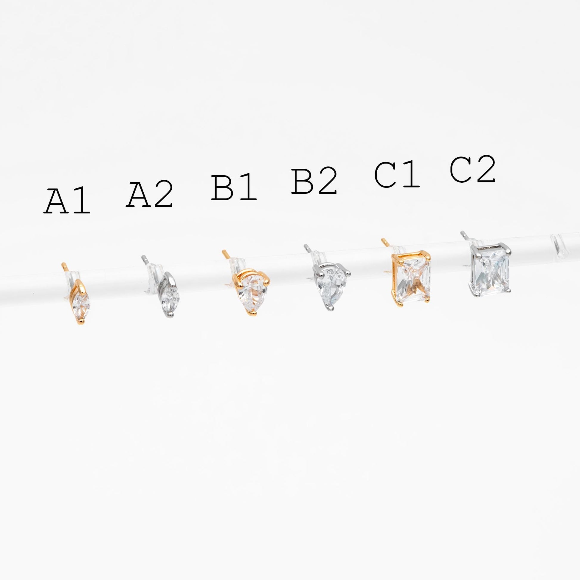 10pcs CZ Pave Daity Earring Studs, 18K Gold/ Rhodium plated Brass Ear Posts, Geometric Earring Findings (#GB-2618)