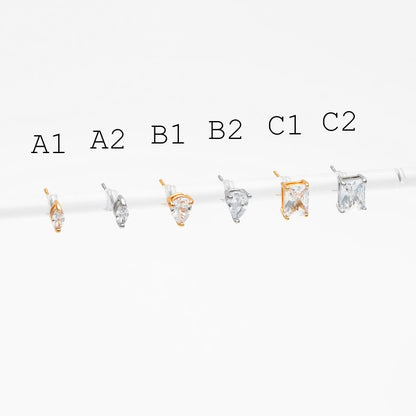 10pcs CZ Pave Daity Earring Studs, 18K Gold/ Rhodium plated Brass Ear Posts, Geometric Earring Findings (#GB-2618)