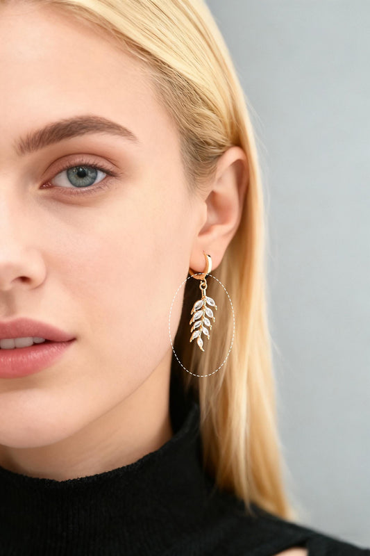 4pcs CZ pave Leaf Charms 27x10mm, 18K Gold plated Brass, Cubic Zirconia Leaf Pendants (GB-3037-H)