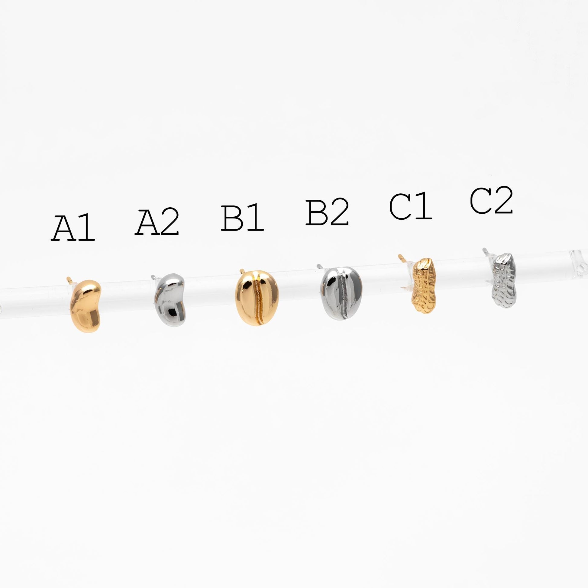 10pcs Gold/ Silver Nut Charms Earrings, 18K Real Gold/ Rhodium Plated Brass, Dainty Stud Earring (#GB-4685)