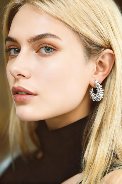 4pcs Gold/ Silver Round Circle Ear Posts 28mm, Twisted Wire Stud Earrings, Geometric Hoop Earrings (GB-3760)