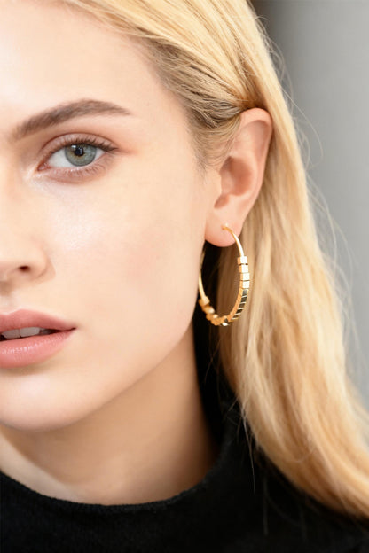 4pcs Gold Cube Beaded Hoop Earrings 40mm, 18K Gold plated Brass, Geometric Hoop Earrings (GB-3785)