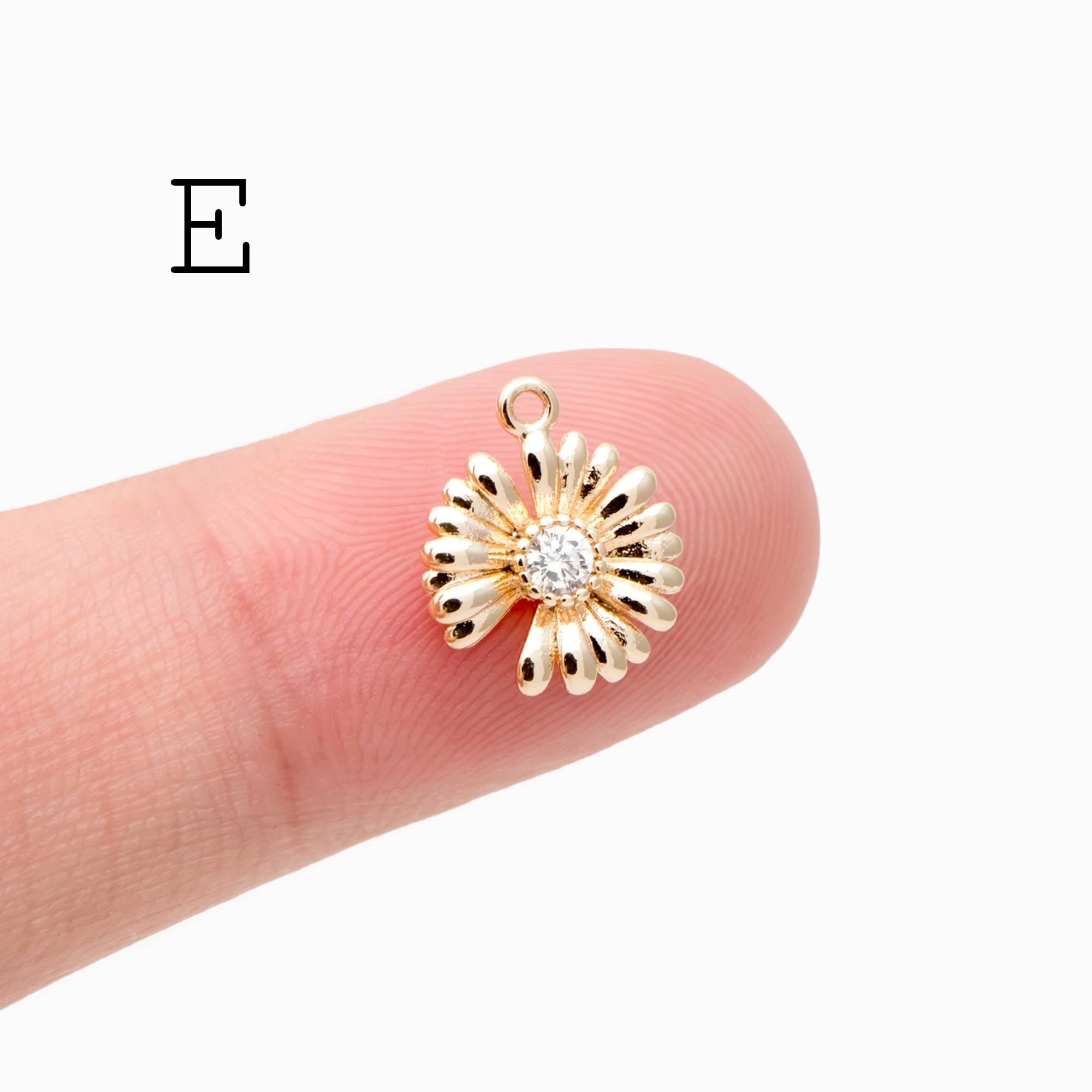 4pcs CZ Pave Gold/ Silver tone Flower Charm Pendants , Real Gold/ Rhodium plated Brass Earring charms, Color Not Easily Tarnish (GB-321)