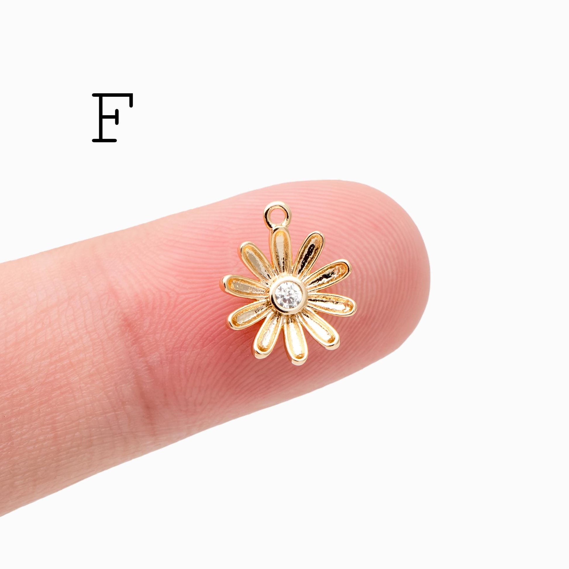 4pcs CZ Pave Gold/ Silver tone Flower Charm Pendants , Real Gold/ Rhodium plated Brass Earring charms, Color Not Easily Tarnish (GB-321)