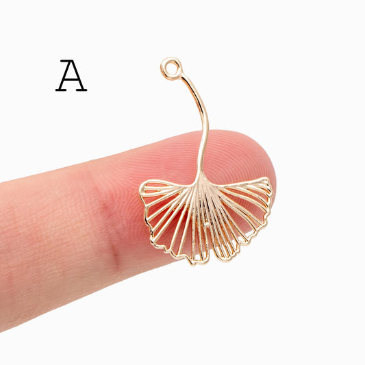 10pcs Gold Flower Leaf Charms, 18K Gold plated Brass, Dainty Earring Pendants (GB-4425)