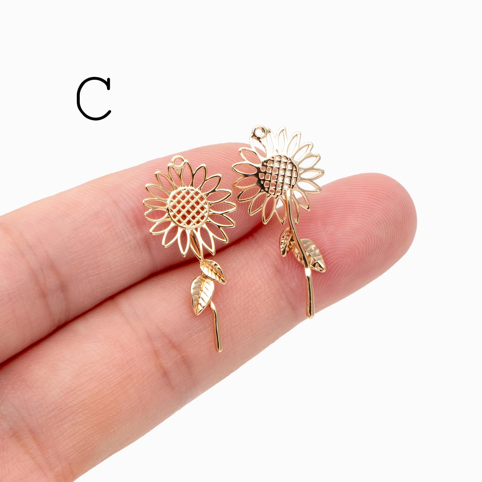 10pcs Gold Flower Leaf Charms, 18K Gold plated Brass, Dainty Earring Pendants (GB-4425)