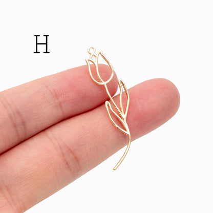 10pcs Gold Flower Leaf Charms, 18K Gold plated Brass, Dainty Earring Pendants (GB-4425)