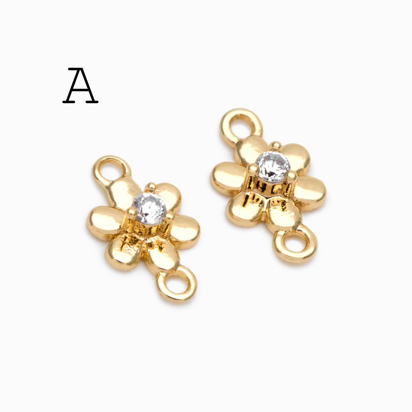 10pcs Gold Flower Charms , 18K Gold plated Brass, Floral Connector Pendants (GB-3780)