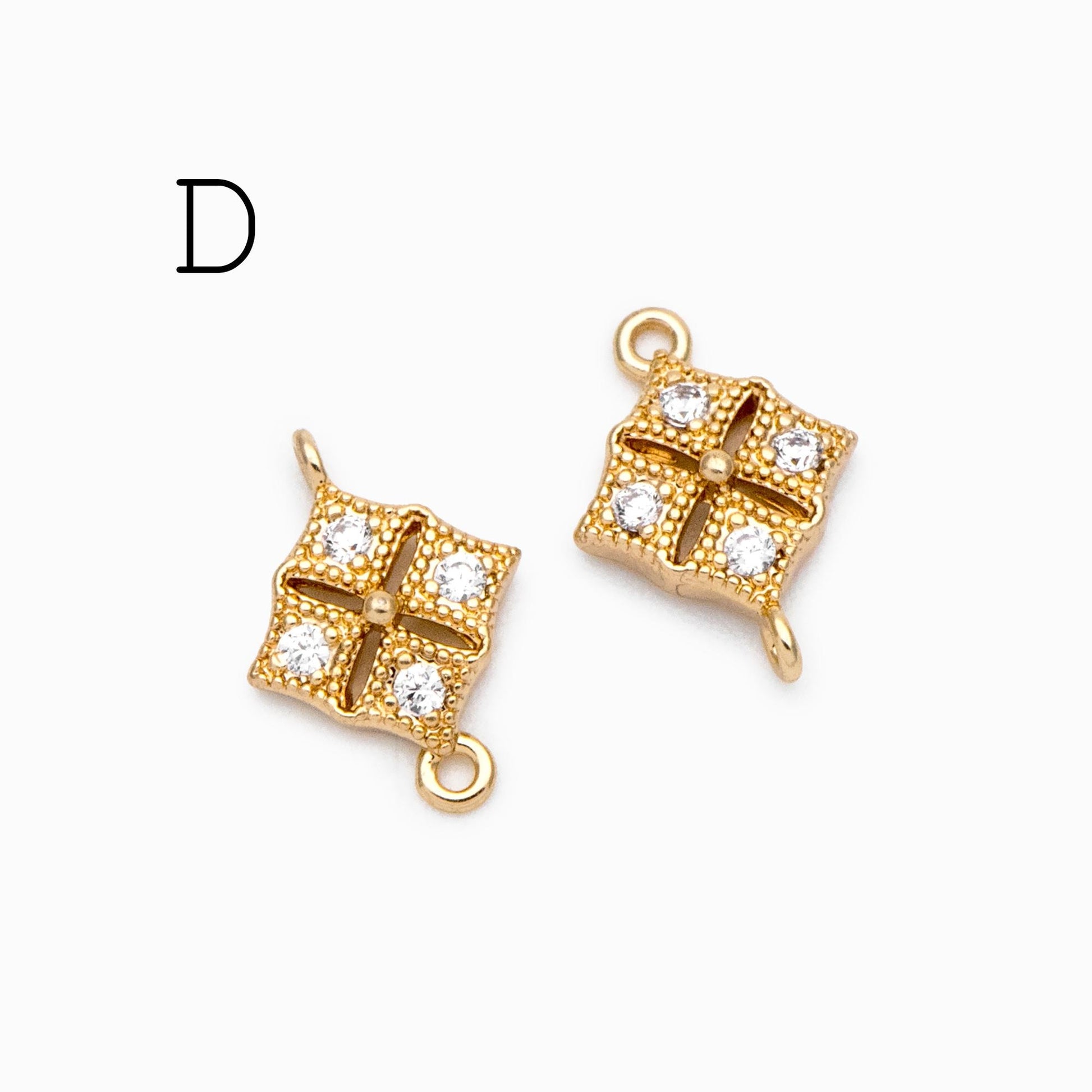 10pcs Gold Flower Charms , 18K Gold plated Brass, Floral Connector Pendants (GB-3780)
