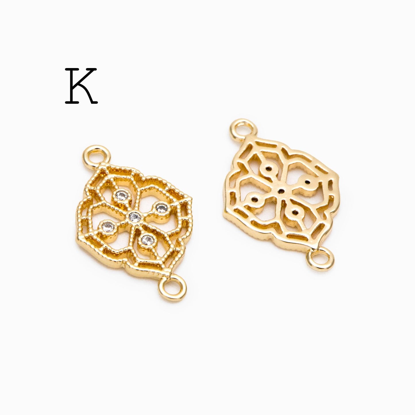 10pcs Gold Flower Charms , 18K Gold plated Brass, Floral Connector Pendants (GB-3780)