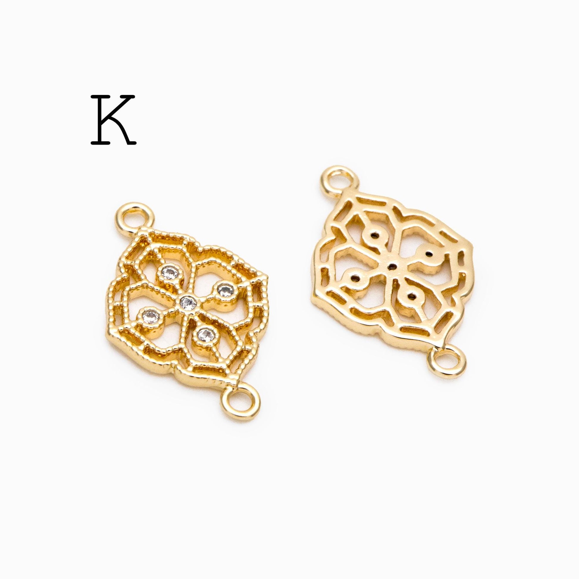 10pcs Gold Flower Charms , 18K Gold plated Brass, Floral Connector Pendants (GB-3780)