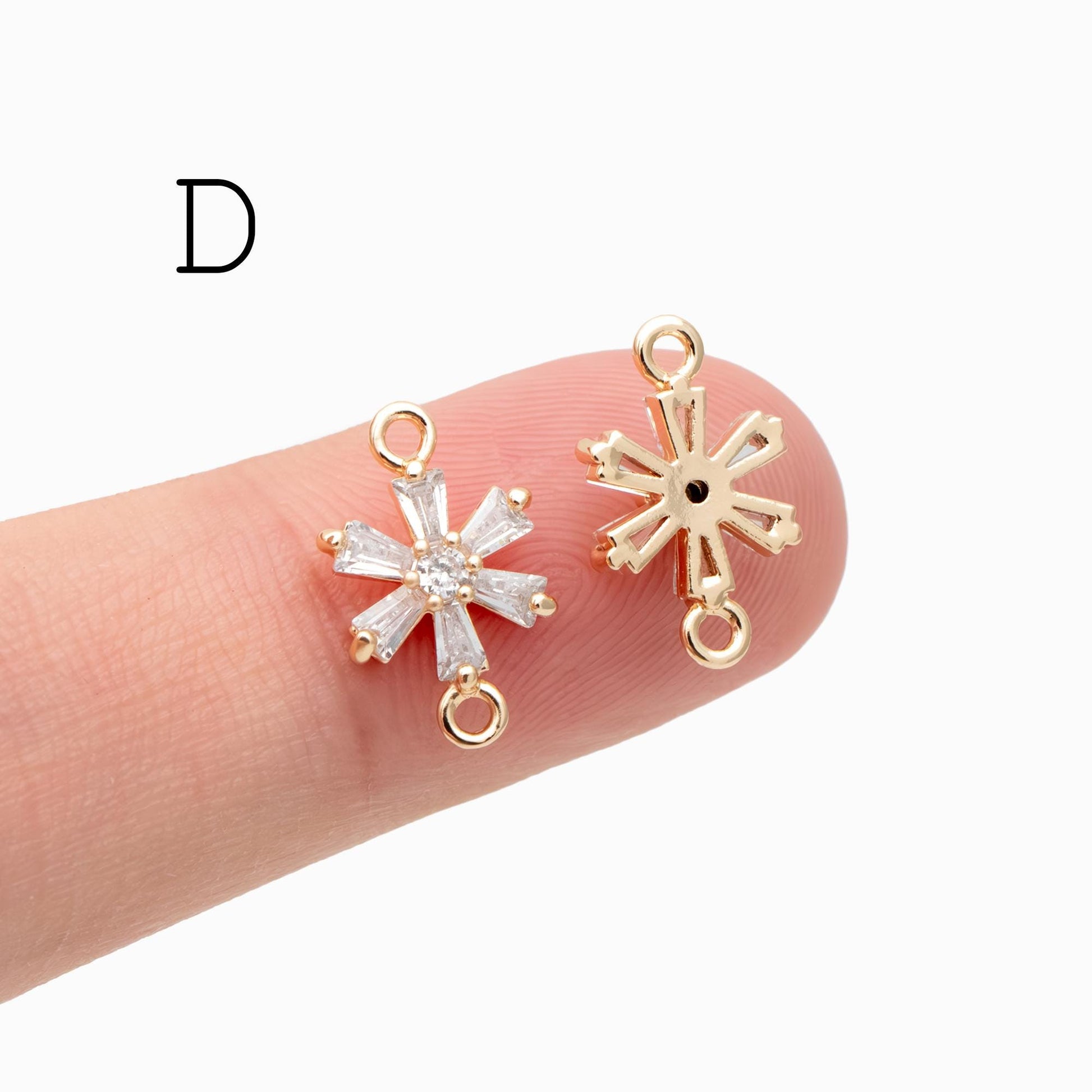 10pcs CZ Pave Flower Leaf Connector, 18K Gold plated Brass, Dainty Connector Charms (GB-3670)
