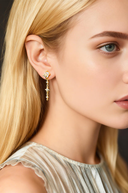 4pcs CZ Pave Gold Cross Star Dangle Earrings with Loop, Gold Plated Brass, Dainty Star Stud Earrings (GB-311-K)