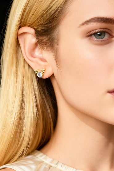 10pcs CZ Pave Round Trinity Ear Posts 12x8.5mm, Gold Plated Brass Dainty Stud Earrings (GB-3642)