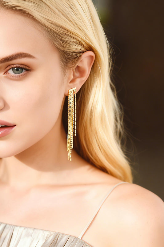 4pcs Chain Tassel Earrings, Long Tassel Stud Earring, Gold Dangling Earrings, Minimalist Earrings (GB-3648)