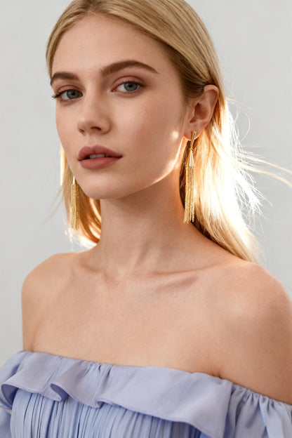 4pcs Gold Cone Tassel Earrings, Long Tassel Stud Earring, Gold Dangling Earrings, Dainty Earrings (GB-3652)