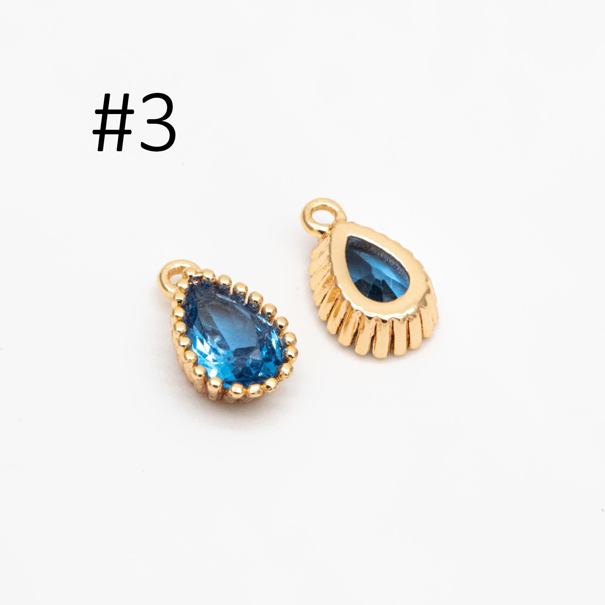 10pcs CZ Pave Teardrop Birthstone Charms 8x5mm, Gold Plated Brass Crystal Charms, Diy Jewelry Making Supplies (GB-3657)