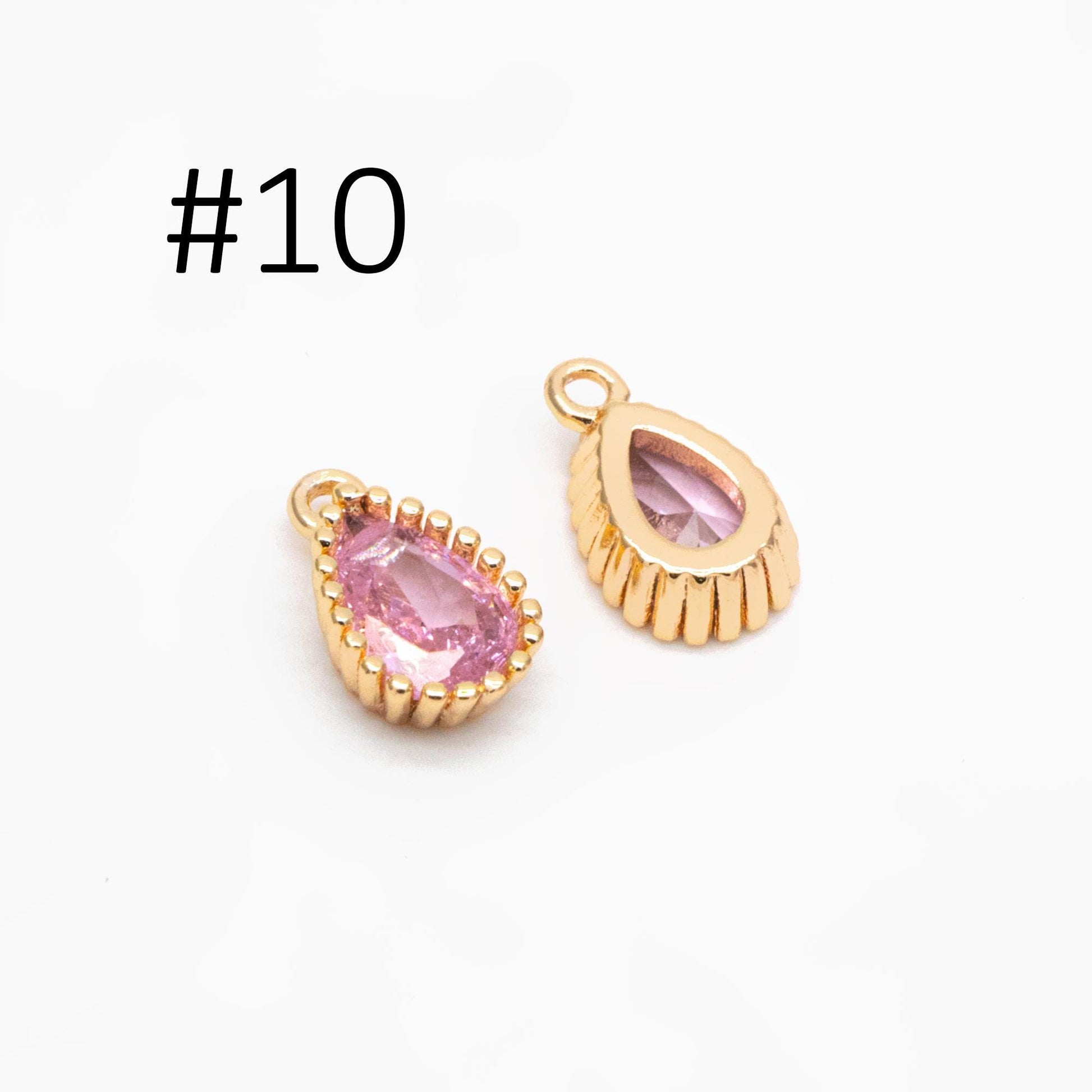 10pcs CZ Pave Teardrop Birthstone Charms 8x5mm, Gold Plated Brass Crystal Charms, Diy Jewelry Making Supplies (GB-3657)