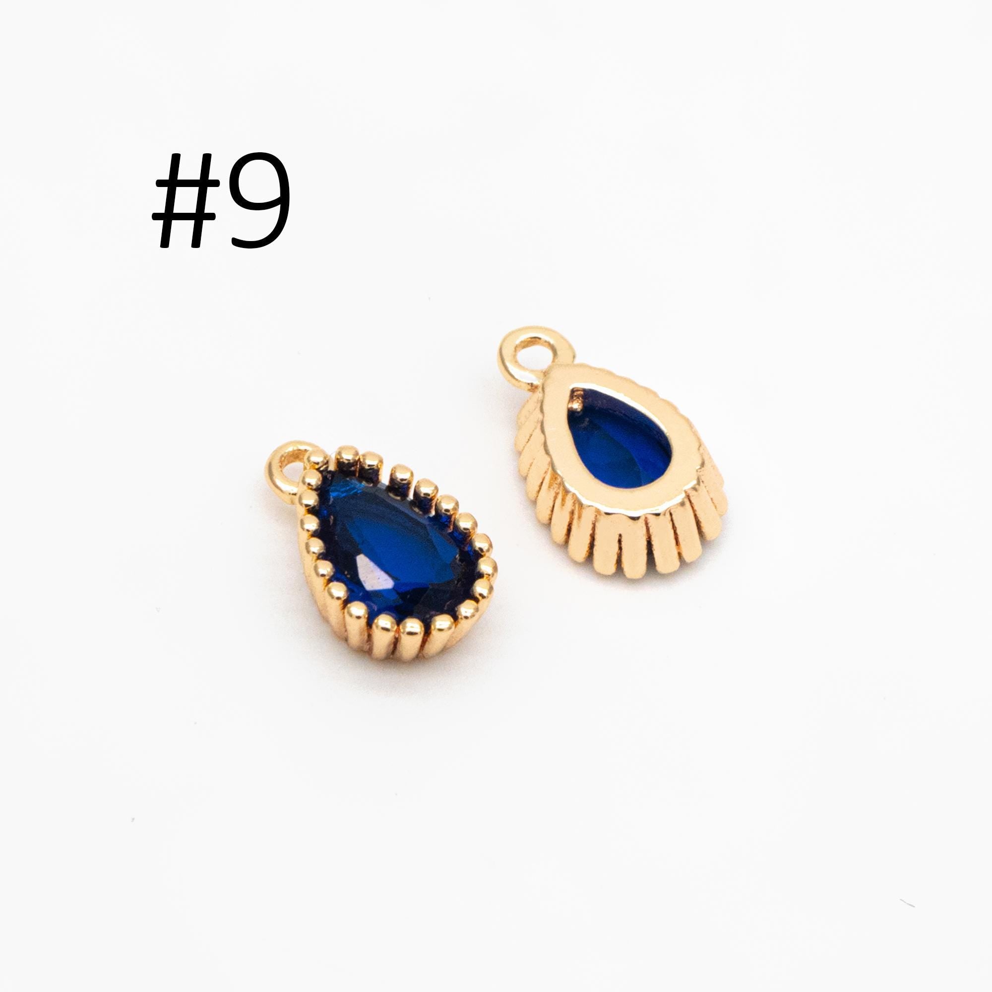 10pcs CZ Pave Teardrop Birthstone Charms 8x5mm, Gold Plated Brass Crystal Charms, Diy Jewelry Making Supplies (GB-3657)