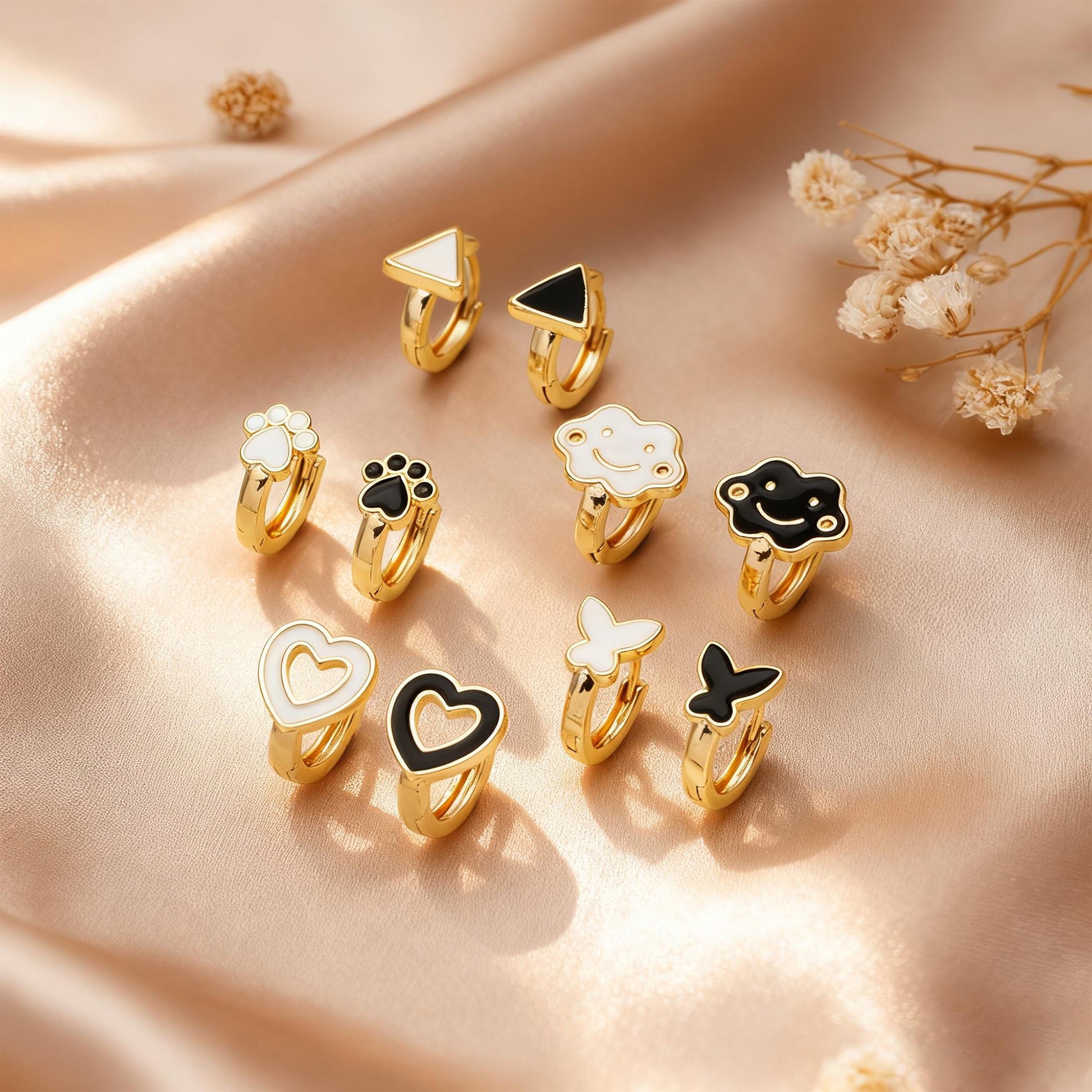 4pcs Gold Enamel Hoop Earrings, 18K Gold plated Brass, Minimalist Huggie Earrings (GB-3839)