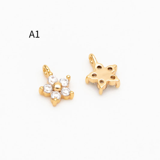 10pcs Gold/ Silver Tone Flower Leaf Charms, 18K Real Gold/ Rhodium plated Brass, Tiny Floral Pendants (GB-1762)