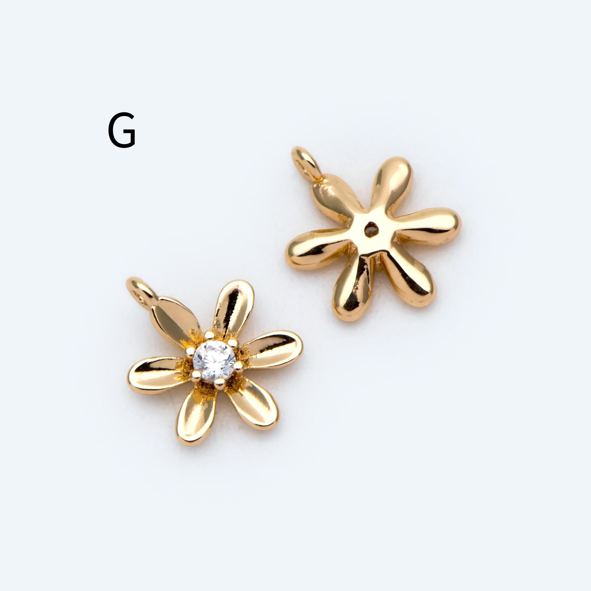10pcs Gold/ Silver Tone Flower Leaf Charms, 18K Real Gold/ Rhodium plated Brass, Tiny Floral Pendants (GB-1762)