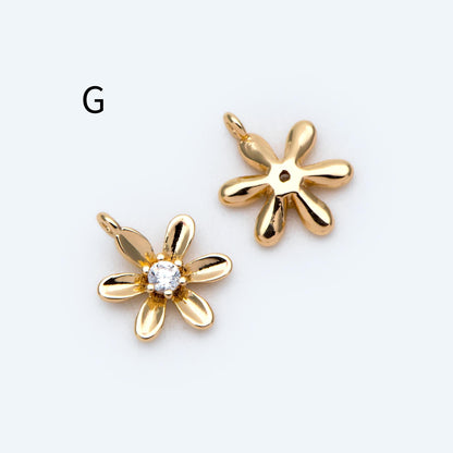 10pcs Gold/ Silver Tone Flower Leaf Charms, 18K Real Gold/ Rhodium plated Brass, Tiny Floral Pendants (GB-1762)