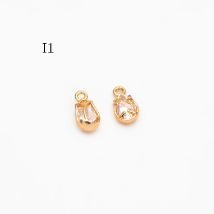 10pcs Gold/ Silver Tone Flower Leaf Charms, 18K Real Gold/ Rhodium plated Brass, Tiny Floral Pendants (GB-1762)