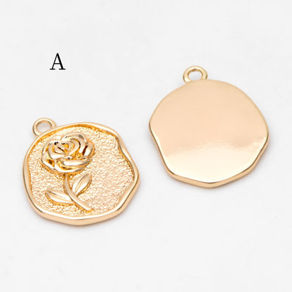 4pcs Gold Flower Charms, 18K Gold plated Brass, Flower Earring Pendants (GB-1281)