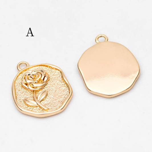 4pcs Gold Flower Charms, 18K Gold plated Brass, Flower Earring Pendants (GB-1281)