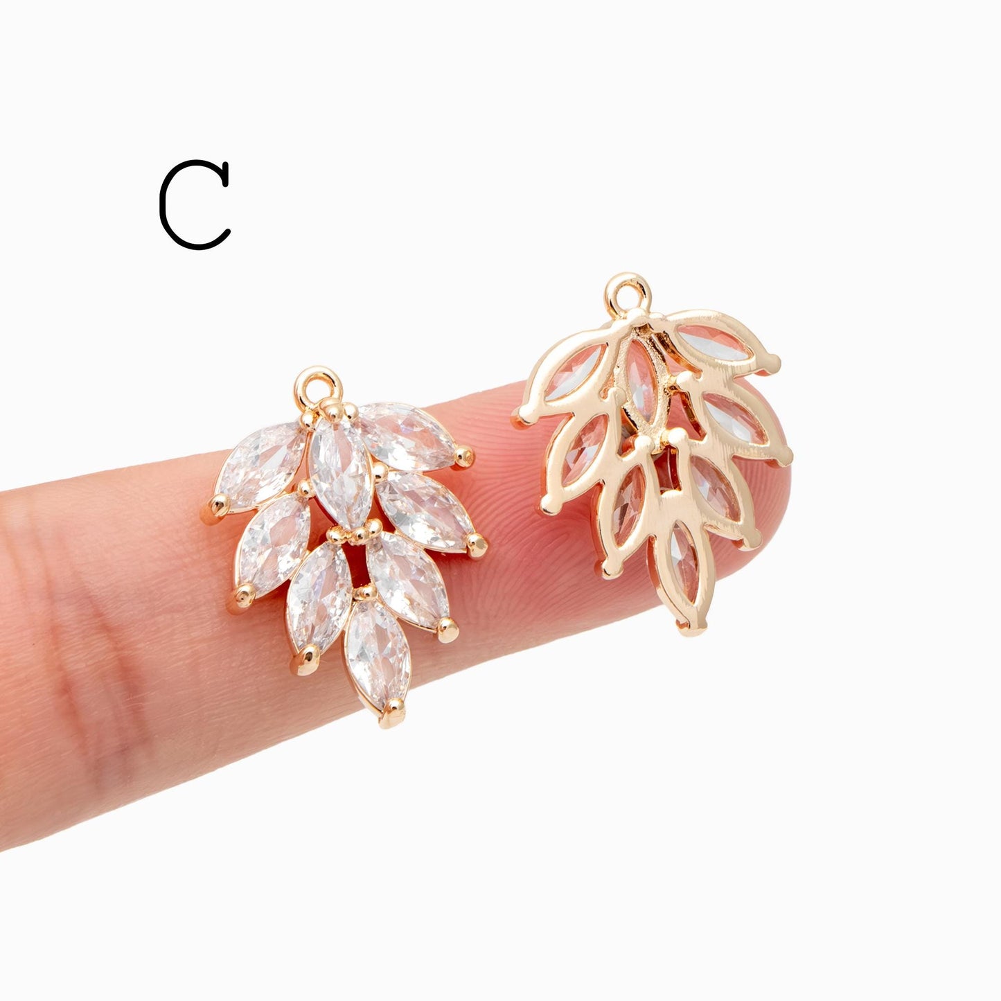 4pcs CZ pave Gold/ Silver Tone Leaf Charms, Leaf Pendants, Earring Findings, Jewelry Making, Jewelry Supplies (GB-3037)