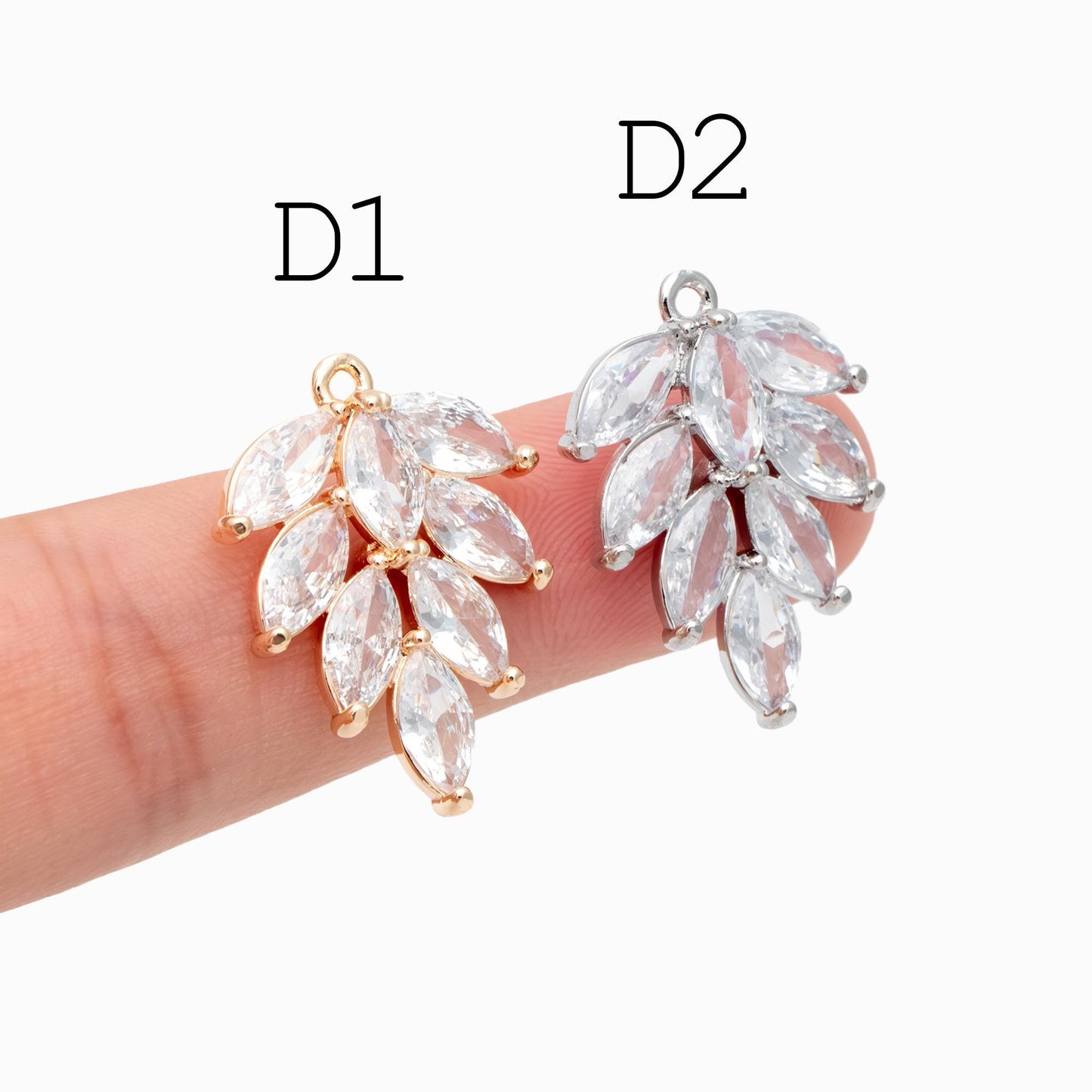 4pcs CZ pave Gold/ Silver Tone Leaf Charms, Leaf Pendants, Earring Findings, Jewelry Making, Jewelry Supplies (GB-3037)