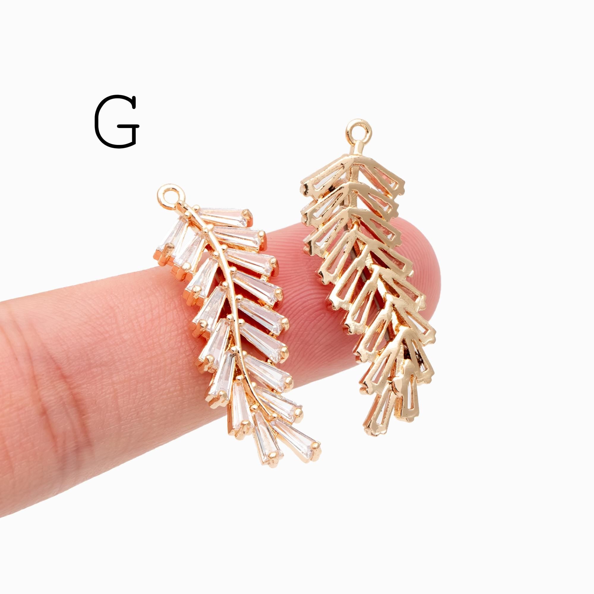 4pcs CZ pave Gold/ Silver Tone Leaf Charms, Leaf Pendants, Earring Findings, Jewelry Making, Jewelry Supplies (GB-3037)