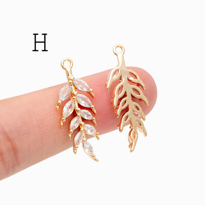 4pcs CZ pave Gold/ Silver Tone Leaf Charms, Leaf Pendants, Earring Findings, Jewelry Making, Jewelry Supplies (GB-3037)