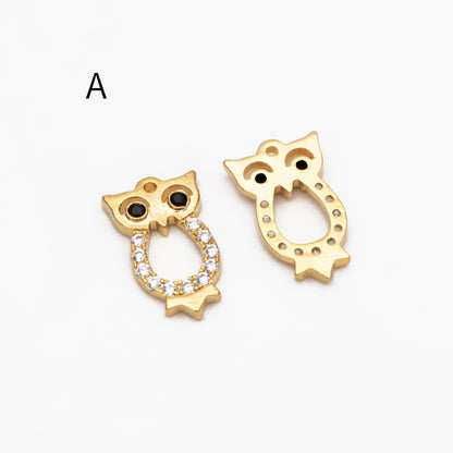 10pcs Gold Owl Charms , Real Gold plated Brass, Cute Owl Pendants (GB-176)