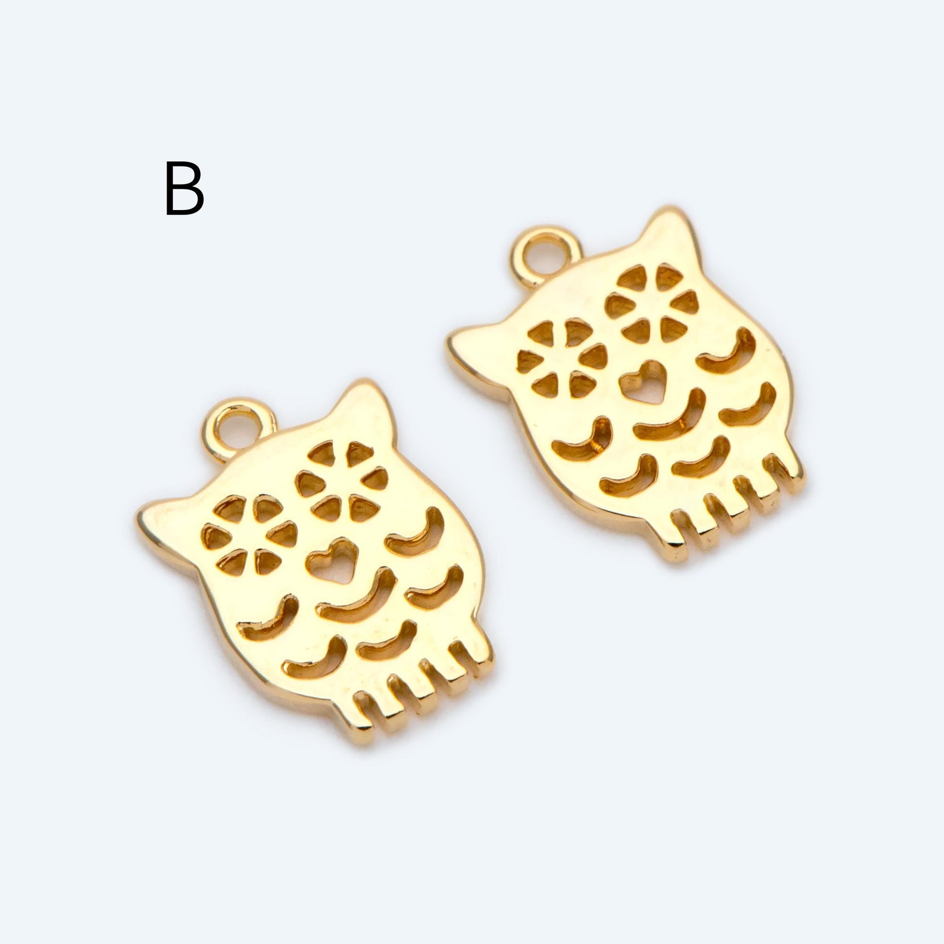 10pcs Gold Owl Charms , Real Gold plated Brass, Cute Owl Pendants (GB-176)