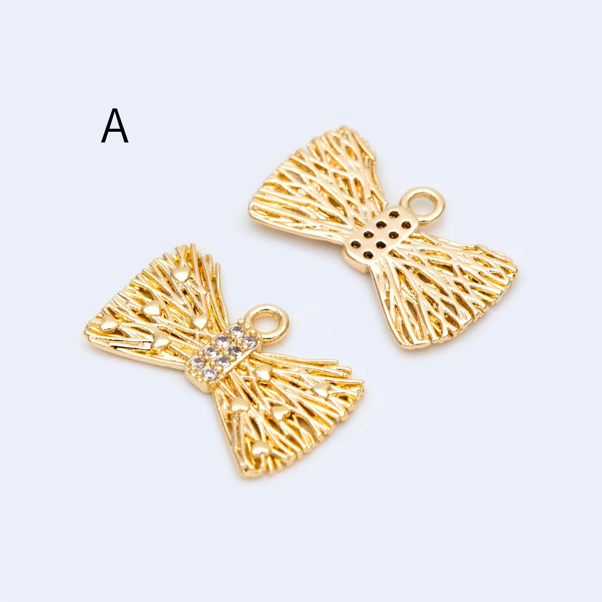 4pcs CZ Pave Gold Filigree Charms, Gold plated Brass, Earring Necklace Pendants (GB-1117)