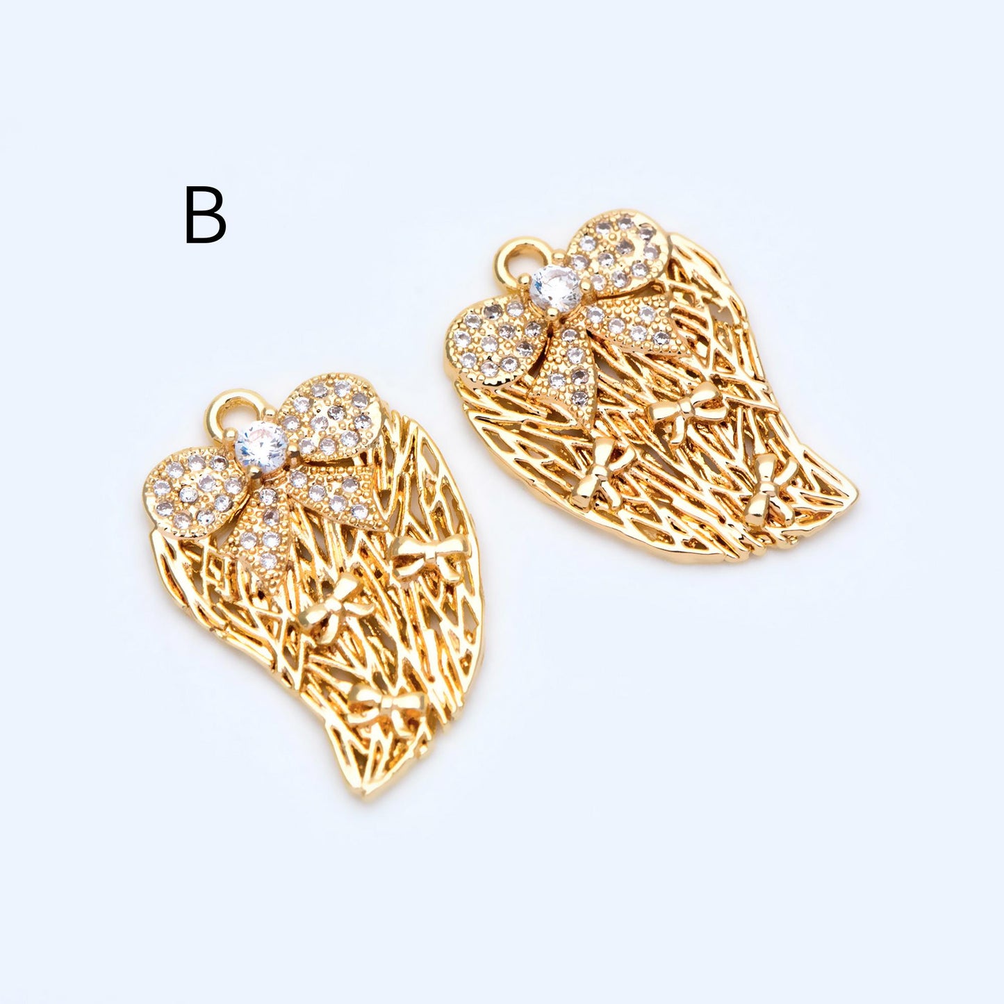 4pcs CZ Pave Gold Filigree Charms, Gold plated Brass, Earring Necklace Pendants (GB-1117)