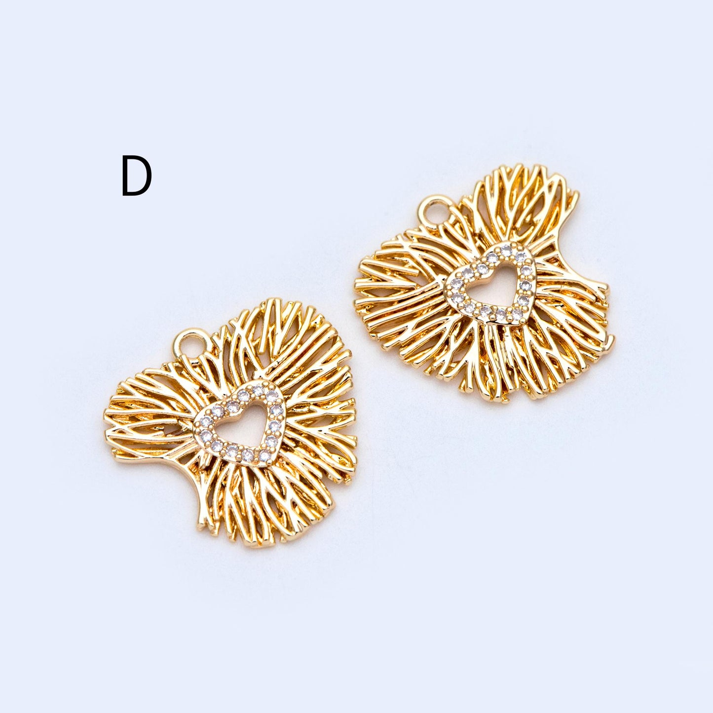 4pcs CZ Pave Gold Filigree Charms, Gold plated Brass, Earring Necklace Pendants (GB-1117)